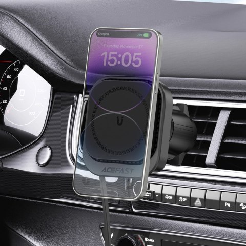 Uchwyt Acefast D32 magnetyczny z ładowarką indukcyjną 15W ze zwijanym kablem USB-C na kratkę nawiewu - czarny Uchwyt Acefast D32 magnetyczny z ładowarką indukcyjną 15W ze zwijanym kablem USB-C na kratkę nawiewu - czarny
