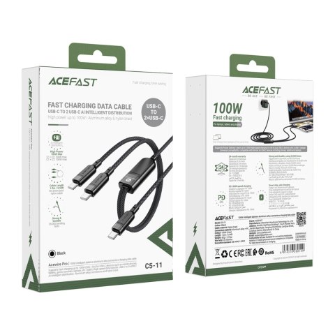 Kabel Acefast C5 USB-C - USB-C / USB-C 2w1 100W 480Mb/s - czarny Kabel Acefast C5 USB-C - USB-C / USB-C 2w1 100W 480Mb/s - czarny