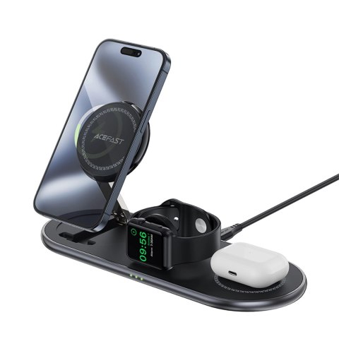 Ładowarka Acefast E19 indukcyjna Qi2 3w1 na smartfon / słuchawki / smartwatch - czarna