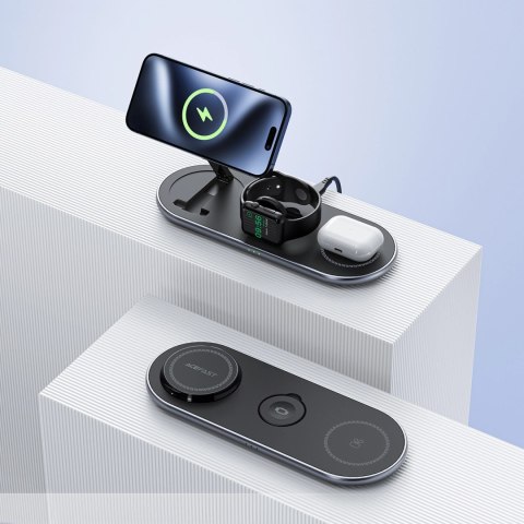 Ładowarka Acefast E19 indukcyjna Qi2 3w1 na smartfon / słuchawki / smartwatch - czarna