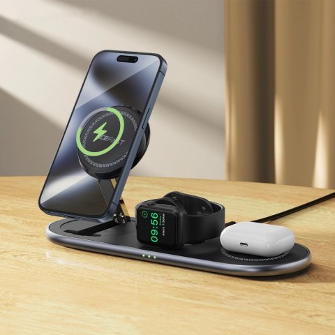 Ładowarka Acefast E19 indukcyjna Qi2 3w1 na smartfon / słuchawki / smartwatch - czarna