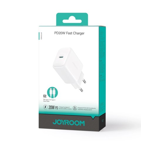 Ładowarka Joyroom JR-TCF20 sieciowa USB-C PD 20W - biała + kabel USB-C / USB-C 1m Ładowarka Joyroom JR-TCF20 sieciowa USB-C PD 20W - biała + kabel USB-C / USB-C 1m