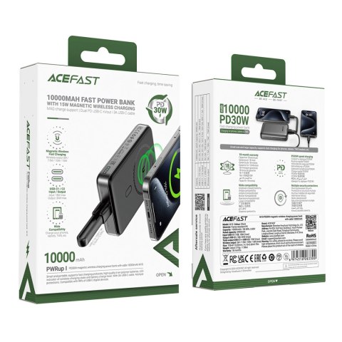 Powerbank Acefast M10 magnetyczny 2x USB-C PD 30W z ładowaniem indukcyjnym 15W i kablem USB-C - czarny Powerbank Acefast M10 magnetyczny 2x USB-C PD 30W z ładowaniem indukcyjnym 15W i kablem USB-C - czarny