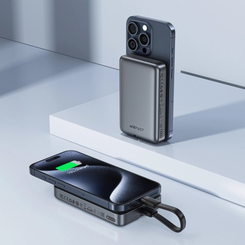 Powerbank Acefast M10 magnetyczny 2x USB-C PD 30W z ładowaniem indukcyjnym 15W i kablem USB-C - czarny Powerbank Acefast M10 magnetyczny 2x USB-C PD 30W z ładowaniem indukcyjnym 15W i kablem USB-C - czarny