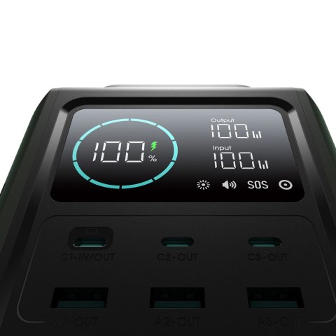 Powerbank Joyroom JR-PBF10 75000mAh 100W 3x USB-C 3x USB-A ze składaną latarką i rączką - zielony Powerbank Joyroom JR-PBF10 75000mAh 100W 3x USB-C 3x USB-A ze składaną latarką i rączką - zielony