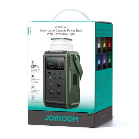 Powerbank Joyroom JR-PBF10 75000mAh 100W 3x USB-C 3x USB-A ze składaną latarką i rączką - zielony Powerbank Joyroom JR-PBF10 75000mAh 100W 3x USB-C 3x USB-A ze składaną latarką i rączką - zielony