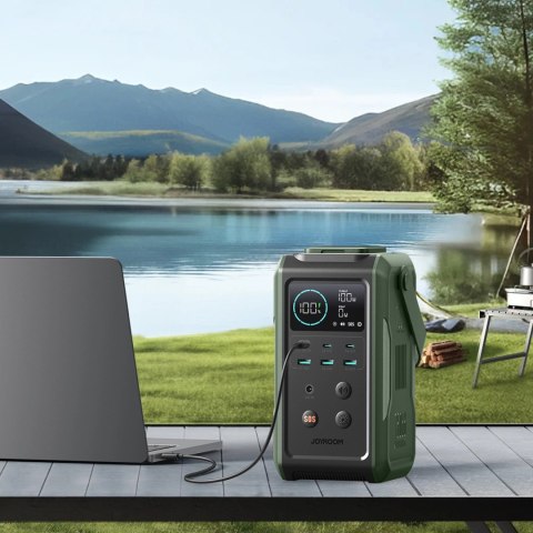 Powerbank Joyroom JR-PBF10 75000mAh 100W 3x USB-C 3x USB-A ze składaną latarką i rączką - zielony Powerbank Joyroom JR-PBF10 75000mAh 100W 3x USB-C 3x USB-A ze składaną latarką i rączką - zielony