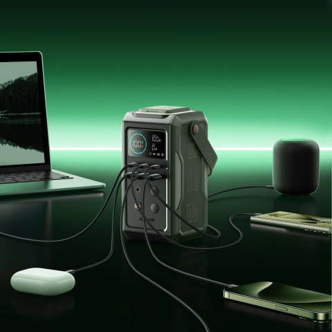 Powerbank Joyroom JR-PBF10 75000mAh 100W 3x USB-C 3x USB-A ze składaną latarką i rączką - zielony Powerbank Joyroom JR-PBF10 75000mAh 100W 3x USB-C 3x USB-A ze składaną latarką i rączką - zielony