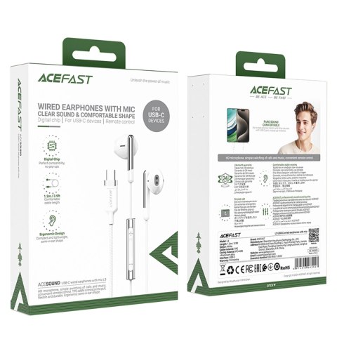 Słuchawki Acefast L3 przewodowe USB-C z mikrofonem - białe Słuchawki Acefast L3 przewodowe USB-C z mikrofonem - białe