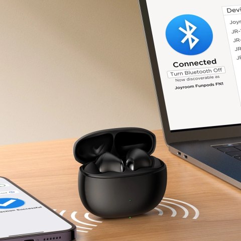 Słuchawki Joyroom Funpods JR-FN1 bezprzewodowe douszne TWS Bluetooth 5.4 ANC ENC - czarne Słuchawki Joyroom Funpods JR-FN1 bezprzewodowe douszne TWS Bluetooth 5.4 ANC ENC - czarne