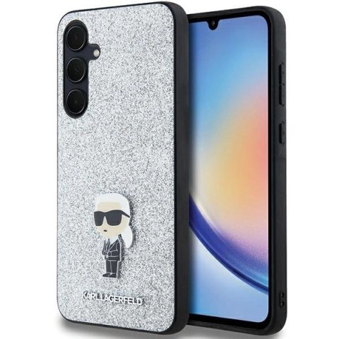 Etui Karl Lagerfeld Fixed Glitter Ikonik Logo Metal Pin na Samsung Galaxy A35 - srebrne Etui Karl Lagerfeld Fixed Glitter Ikonik Logo Metal Pin na Samsung Galaxy A35 - srebrne