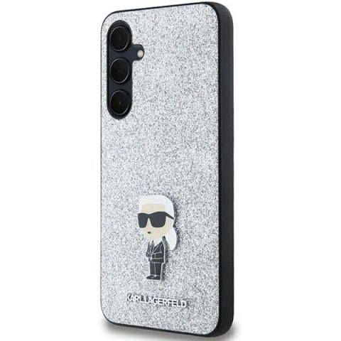 Etui Karl Lagerfeld Fixed Glitter Ikonik Logo Metal Pin na Samsung Galaxy A35 - srebrne Etui Karl Lagerfeld Fixed Glitter Ikonik Logo Metal Pin na Samsung Galaxy A35 - srebrne