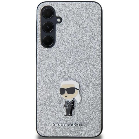 Etui Karl Lagerfeld Fixed Glitter Ikonik Logo Metal Pin na Samsung Galaxy A35 - srebrne Etui Karl Lagerfeld Fixed Glitter Ikonik Logo Metal Pin na Samsung Galaxy A35 - srebrne