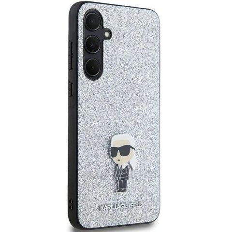 Etui Karl Lagerfeld Fixed Glitter Ikonik Logo Metal Pin na Samsung Galaxy A35 - srebrne Etui Karl Lagerfeld Fixed Glitter Ikonik Logo Metal Pin na Samsung Galaxy A35 - srebrne