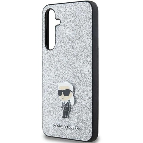 Etui Karl Lagerfeld Fixed Glitter Ikonik Logo Metal Pin na Samsung Galaxy A35 - srebrne Etui Karl Lagerfeld Fixed Glitter Ikonik Logo Metal Pin na Samsung Galaxy A35 - srebrne