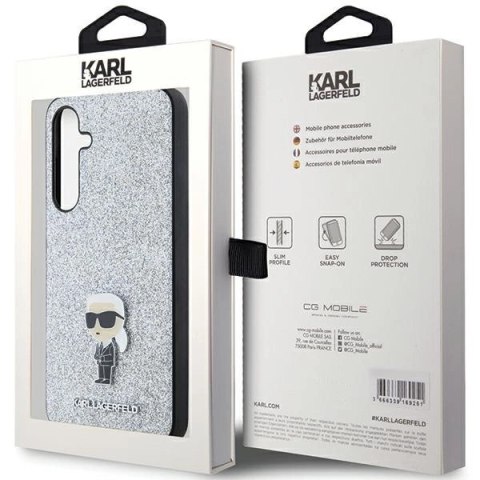 Etui Karl Lagerfeld Fixed Glitter Ikonik Logo Metal Pin na Samsung Galaxy A35 - srebrne Etui Karl Lagerfeld Fixed Glitter Ikonik Logo Metal Pin na Samsung Galaxy A35 - srebrne