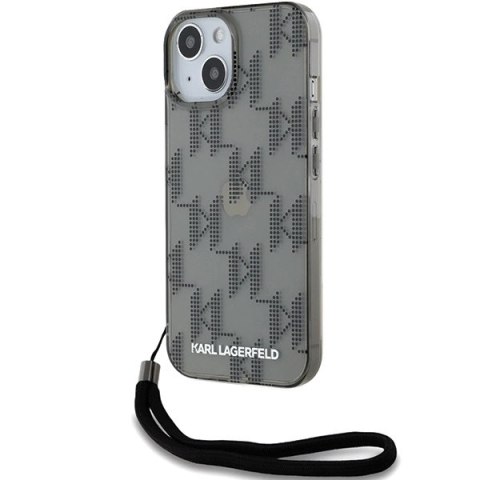 Etui Karl Lagerfeld IML Mono KL Pattern & Cord na iPhone 15 / 14 / 13 - czarne Etui Karl Lagerfeld IML Mono KL Pattern & Cord na iPhone 15 / 14 / 13 - czarne