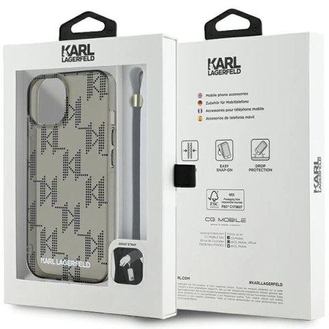 Etui Karl Lagerfeld IML Mono KL Pattern & Cord na iPhone 15 / 14 / 13 - czarne Etui Karl Lagerfeld IML Mono KL Pattern & Cord na iPhone 15 / 14 / 13 - czarne
