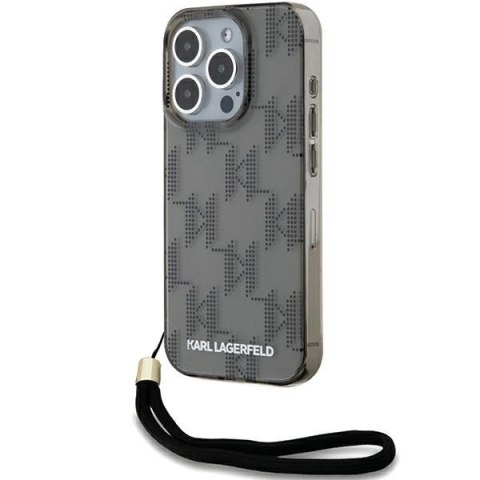 Etui Karl Lagerfeld IML Mono KL Pattern & Cord na iPhone 15 Pro - czarne Etui Karl Lagerfeld IML Mono KL Pattern & Cord na iPhone 15 Pro - czarne