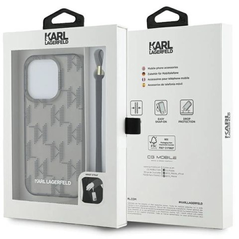 Etui Karl Lagerfeld IML Mono KL Pattern & Cord na iPhone 15 Pro - czarne Etui Karl Lagerfeld IML Mono KL Pattern & Cord na iPhone 15 Pro - czarne