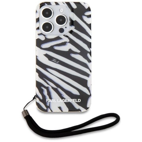 Etui Karl Lagerfeld IML Zebra Pattern & Cord na iPhone 15 Pro - czarne Etui Karl Lagerfeld IML Zebra Pattern & Cord na iPhone 15 Pro - czarne