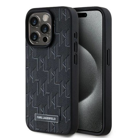Etui Karl Lagerfeld Leather Monogram Metal Logo na iPhone 15 Pro Max - czarne Etui Karl Lagerfeld Leather Monogram Metal Logo na iPhone 15 Pro Max - czarne
