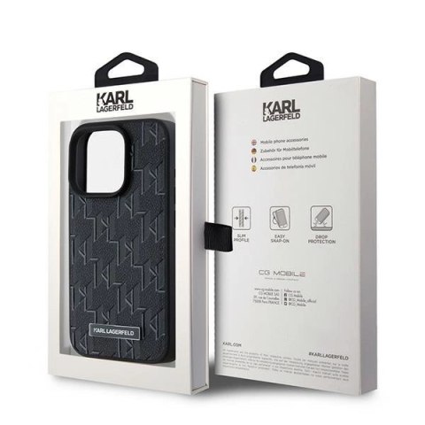 Etui Karl Lagerfeld Leather Monogram Metal Logo na iPhone 15 Pro Max - czarne Etui Karl Lagerfeld Leather Monogram Metal Logo na iPhone 15 Pro Max - czarne