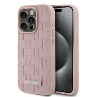 Etui Karl Lagerfeld Leather Monogram Metal Logo na iPhone 15 Pro Max - różowe