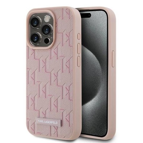 Etui Karl Lagerfeld Leather Monogram Metal Logo na iPhone 15 Pro Max - różowe Etui Karl Lagerfeld Leather Monogram Metal Logo na iPhone 15 Pro Max - różowe