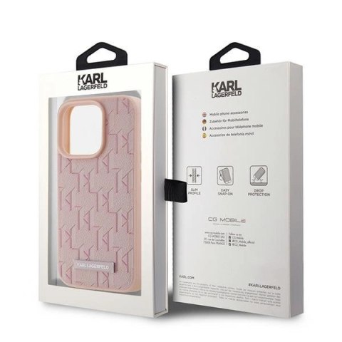 Etui Karl Lagerfeld Leather Monogram Metal Logo na iPhone 15 Pro Max - różowe Etui Karl Lagerfeld Leather Monogram Metal Logo na iPhone 15 Pro Max - różowe