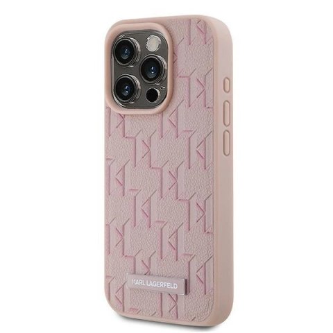 Etui Karl Lagerfeld Leather Monogram Metal Logo na iPhone 15 Pro - różowe Etui Karl Lagerfeld Leather Monogram Metal Logo na iPhone 15 Pro - różowe