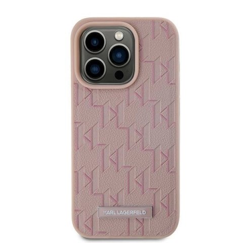 Etui Karl Lagerfeld Leather Monogram Metal Logo na iPhone 15 Pro - różowe Etui Karl Lagerfeld Leather Monogram Metal Logo na iPhone 15 Pro - różowe