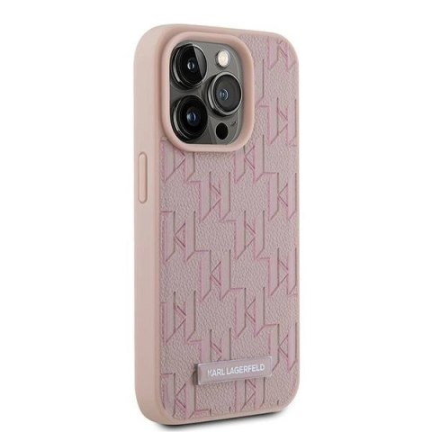 Etui Karl Lagerfeld Leather Monogram Metal Logo na iPhone 15 Pro - różowe Etui Karl Lagerfeld Leather Monogram Metal Logo na iPhone 15 Pro - różowe