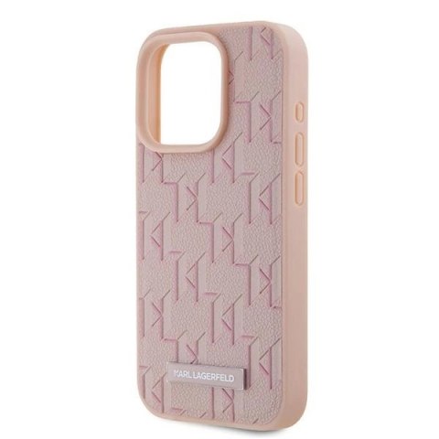 Etui Karl Lagerfeld Leather Monogram Metal Logo na iPhone 15 Pro - różowe Etui Karl Lagerfeld Leather Monogram Metal Logo na iPhone 15 Pro - różowe