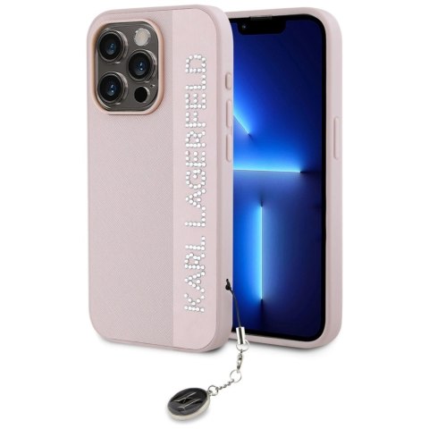 Etui Karl Lagerfeld Saffiano Rhinestones & Charm na iPhone 15 Pro Max - różowe