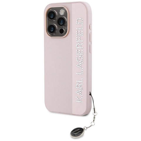 Etui Karl Lagerfeld Saffiano Rhinestones & Charm na iPhone 15 Pro Max - różowe