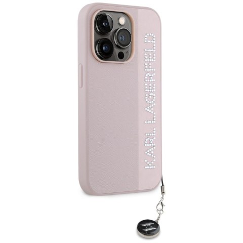 Etui Karl Lagerfeld Saffiano Rhinestones & Charm na iPhone 15 Pro Max - różowe