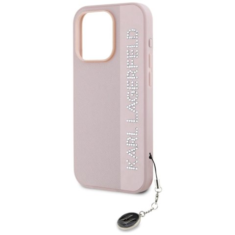 Etui Karl Lagerfeld Saffiano Rhinestones & Charm na iPhone 15 Pro Max - różowe