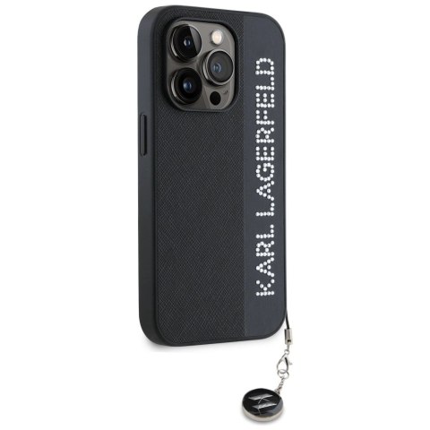 Etui Karl Lagerfeld Saffiano Rhinestones & Charm na iPhone 15 Pro - czarne