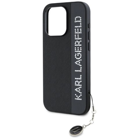 Etui Karl Lagerfeld Saffiano Rhinestones & Charm na iPhone 15 Pro - czarne