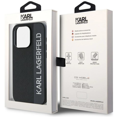 Etui Karl Lagerfeld Saffiano Rhinestones & Charm na iPhone 15 Pro - czarne