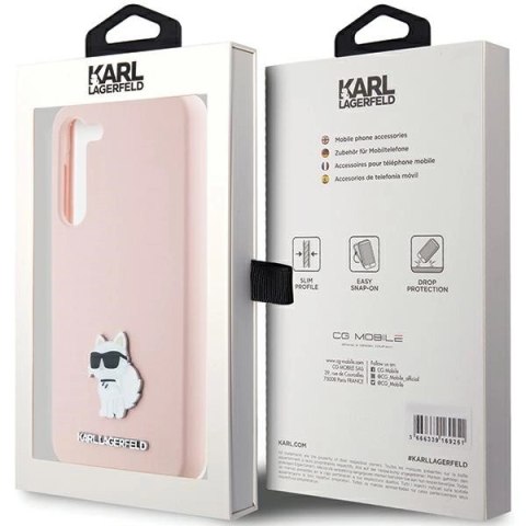 Etui Karl Lagerfeld Silicone Choupette Metal Pin na Samsung Galaxy S24 - różowe