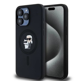 Etui Karl Lagerfeld Silicone Karl&Choupette Ring MagSafe na iPhone 15 Pro Max - czarne