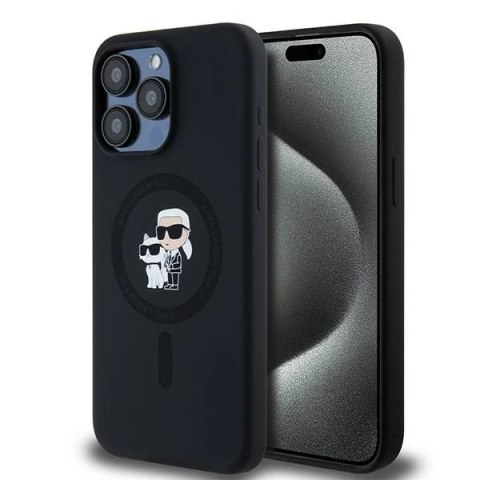 Etui Karl Lagerfeld Silicone Karl&Choupette Ring MagSafe na iPhone 15 Pro Max - czarne
