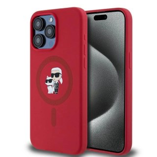 Etui Karl Lagerfeld Silicone Karl&Choupette Ring MagSafe na iPhone 15 Pro Max - czerwone