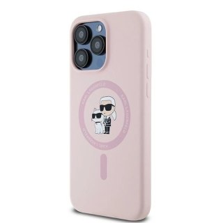 Etui Karl Lagerfeld Silicone Karl&Choupette Ring MagSafe na iPhone 15 Pro Max - różowe