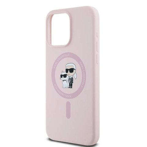 Etui Karl Lagerfeld Silicone Karl&Choupette Ring MagSafe na iPhone 15 Pro Max - różowe