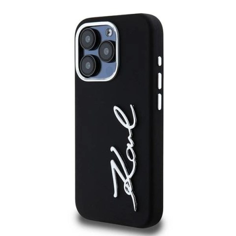 Etui Karl Lagerfeld Silicone Metal Script Logo na iPhone 15 Pro - czarne
