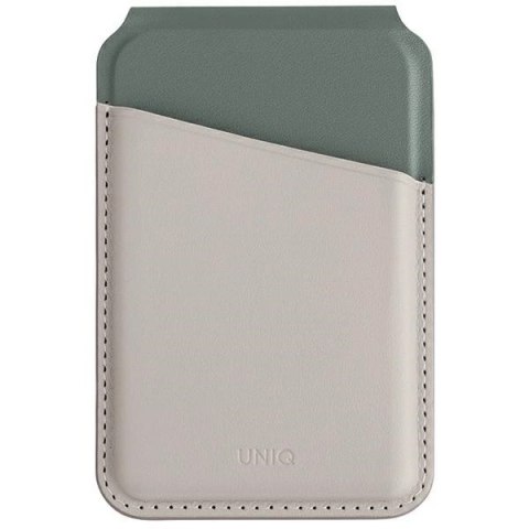 Portfel UNIQ Lyden DS magnetyczny RFID ze stojakiem na telefon - beżowo-zielony