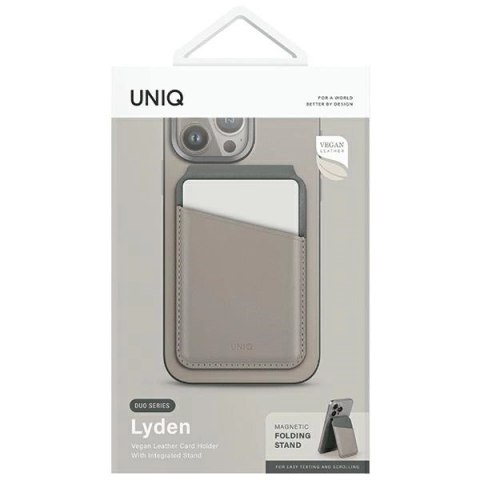 Portfel UNIQ Lyden DS magnetyczny RFID ze stojakiem na telefon - beżowo-zielony